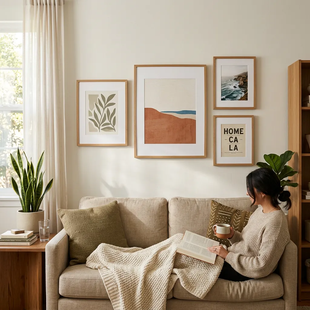 Framed wall art in a modern living room