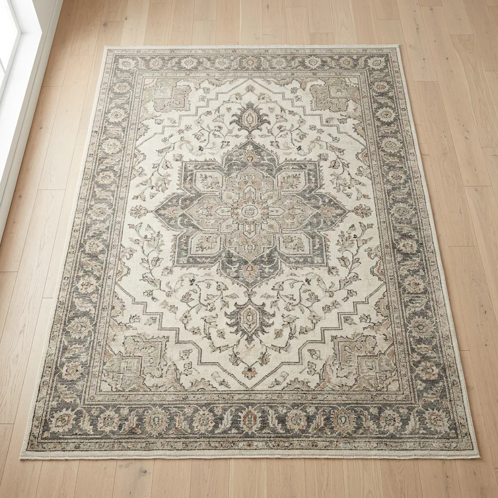 Area rug 9' x 12 in a furnished rental living room