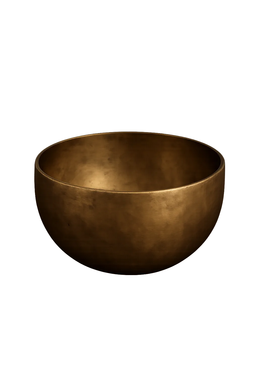 Hand-blown brass singing bowl, photorealistic, transparent background