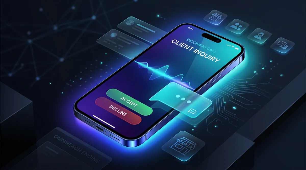 Smartphone visual representing AI voice calls and chat messaging