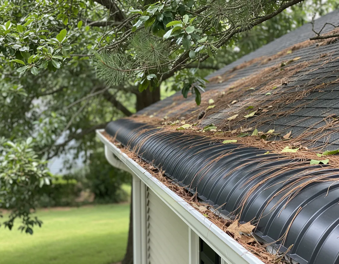 Gutter Helmet protection on Marietta home under tree canopy