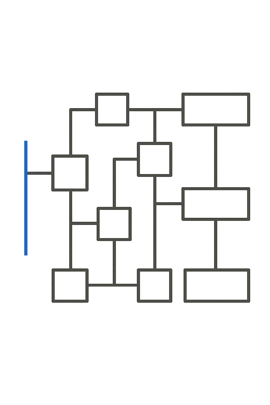 Abstract technical network topology diagram in minimalist grayscale line art representing strategic system connectivity