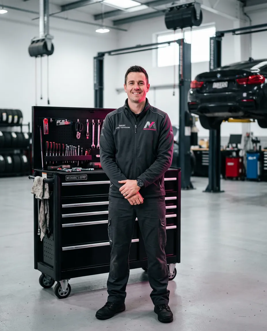 Owner and Lead Mobile Mechanic Chris working on a vehicle diagnostics check in Riverside County