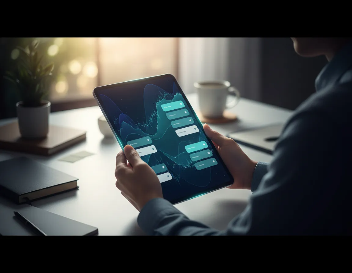 Dashboard screen showing organized business data on a bright desk