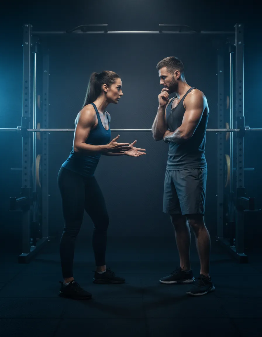 High-contrast training coaching scene with blue wash