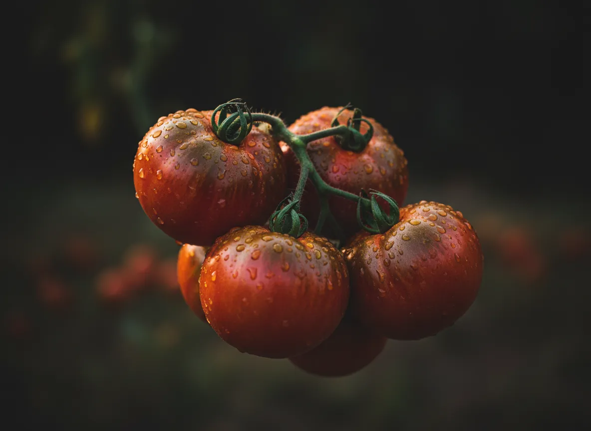 Freshly harvested organic heirloom tomatoes