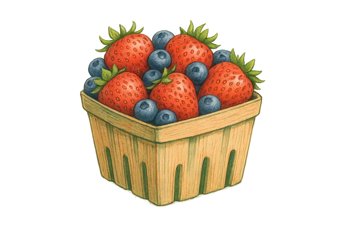 Illustration of fresh berries in a woven basket