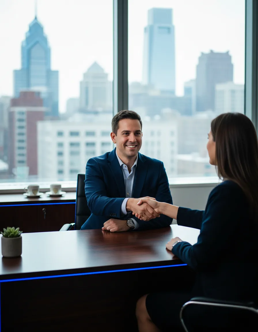 Brandon Evans providing one-on-one mortgage consultation in Philadelphia