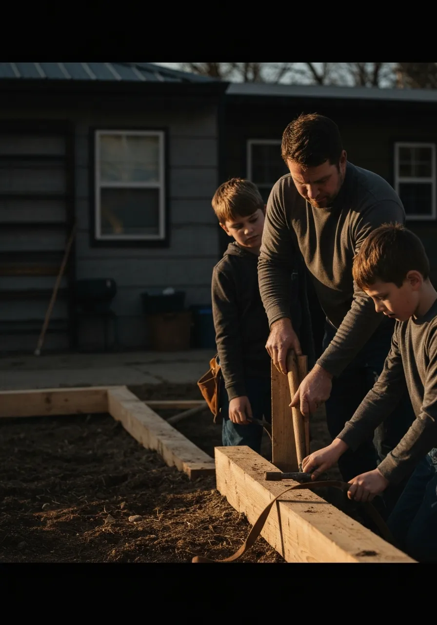 A trustworthy male mentor and boys engaged in meaningful outdoor work
