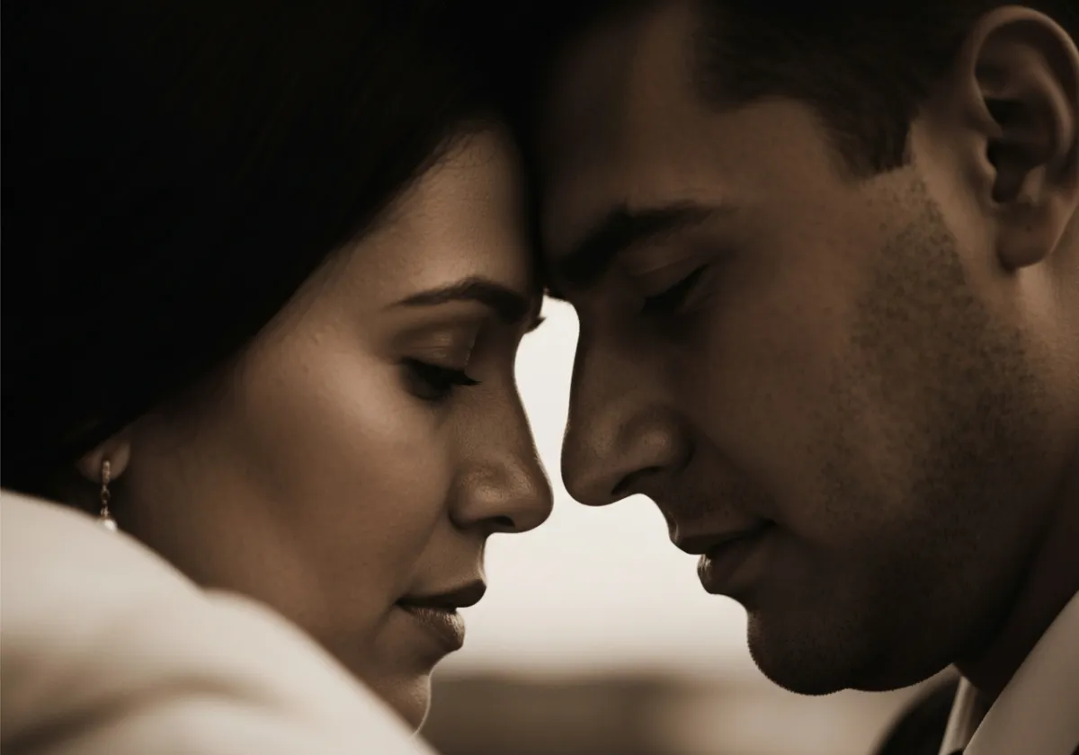 Cinematic close-up of a couple