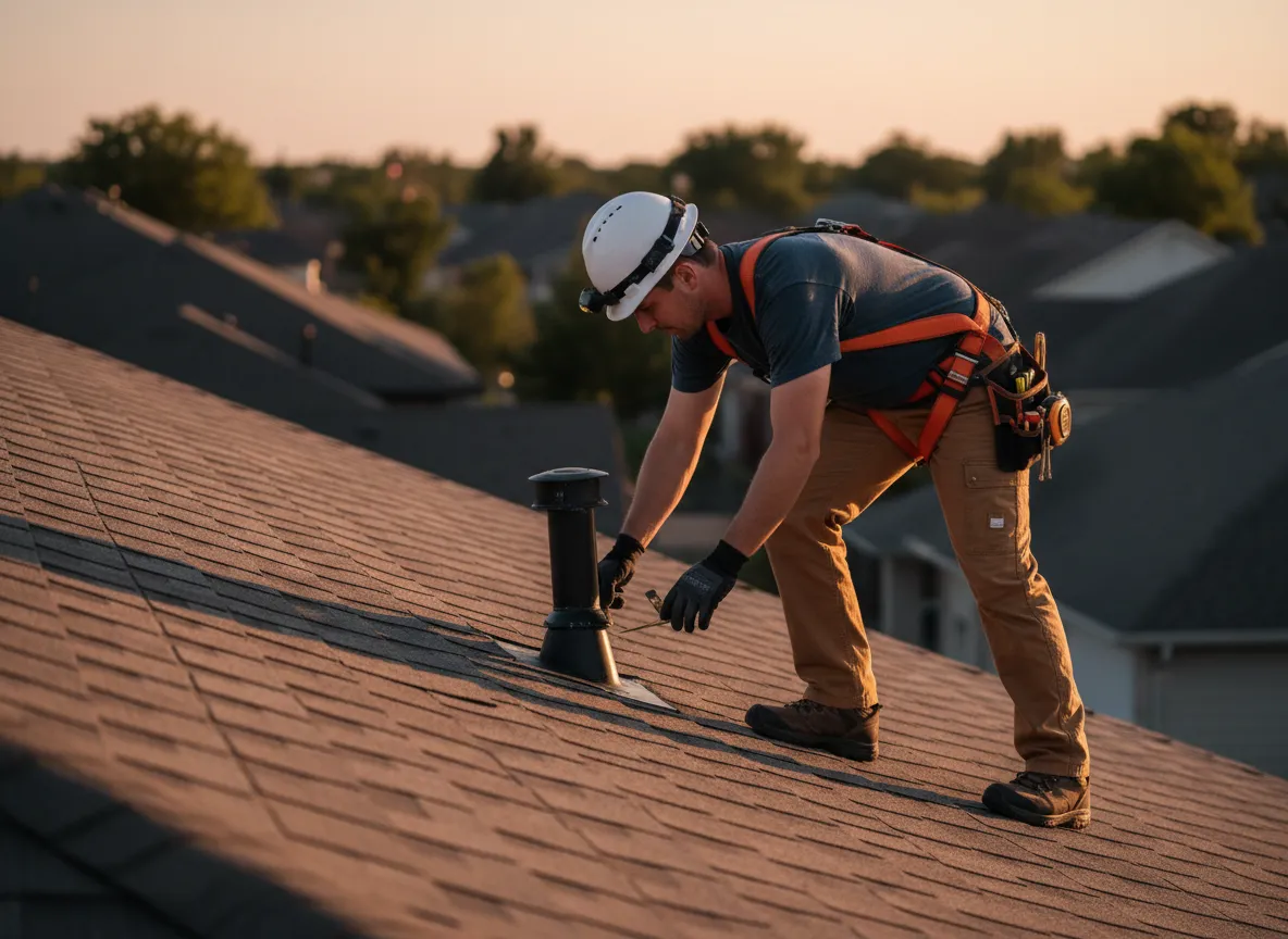 Inspector walking on a residential roof checking shingles