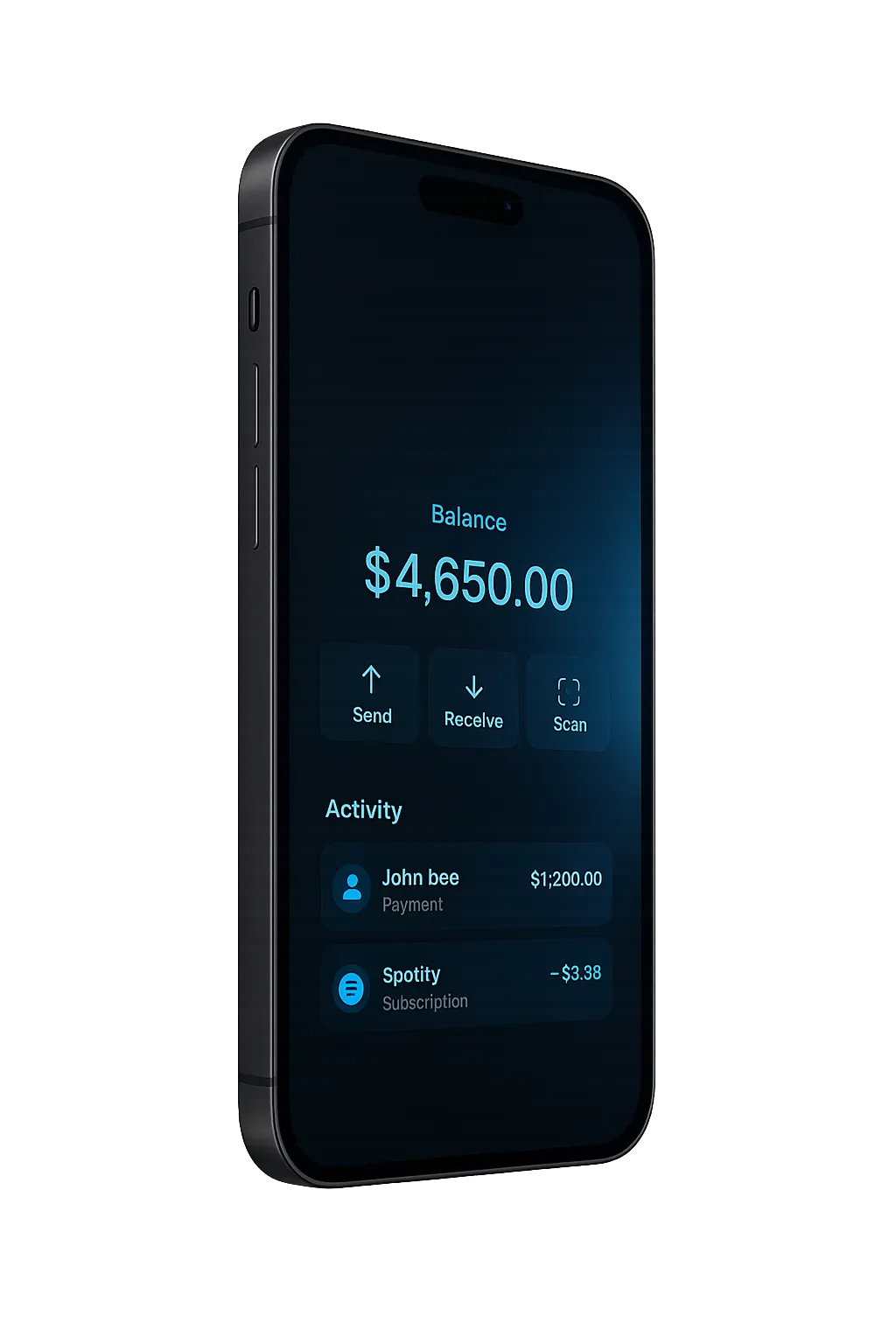 Floating smartphone mockup showing the Revolut digital banking app interface with soft glow