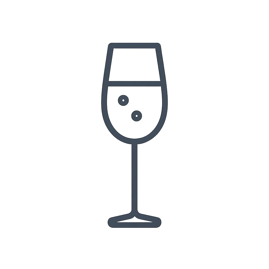 Minimal line-art prosecco glass icon (prosecco included).