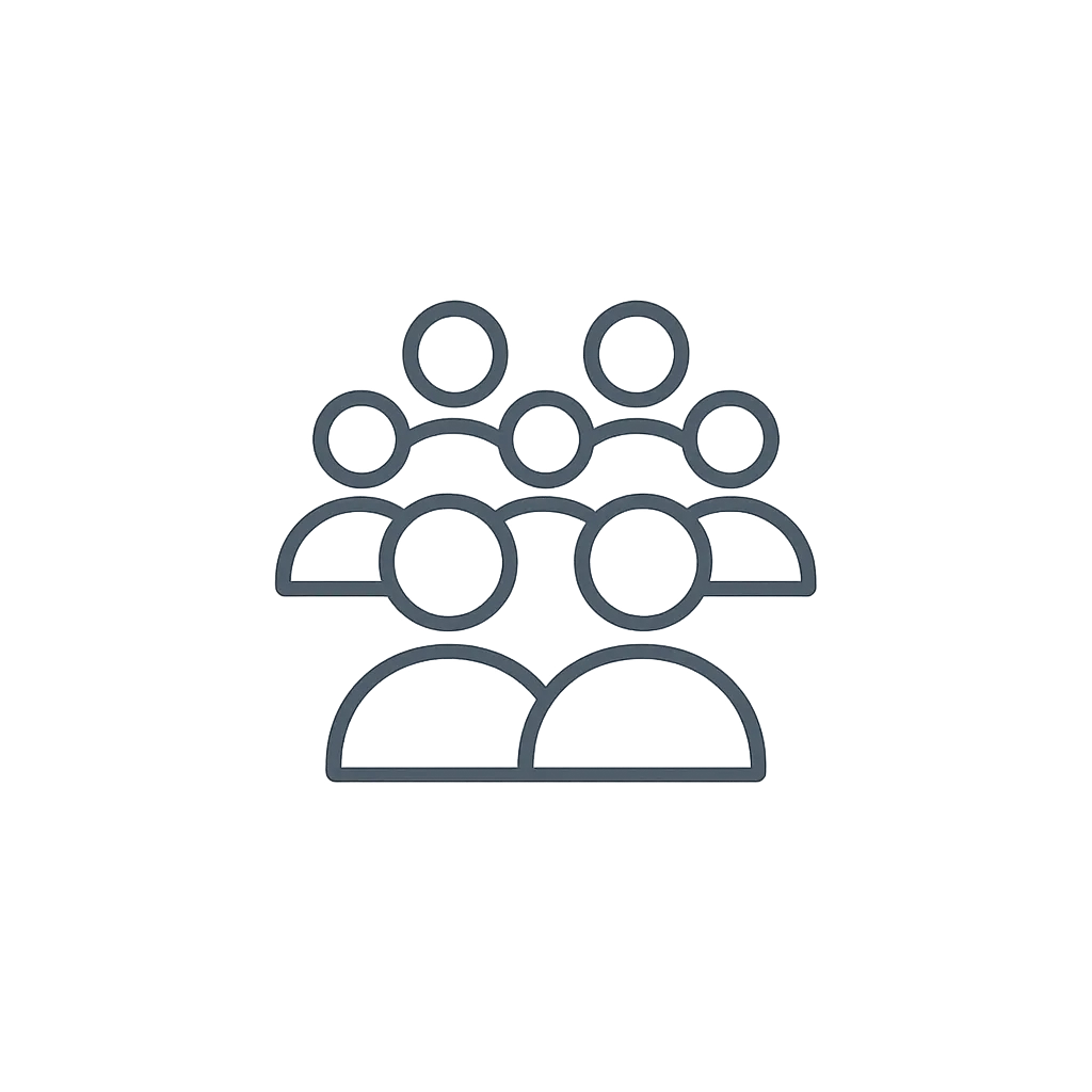 Minimal line-art small group icon (max 8 guests).