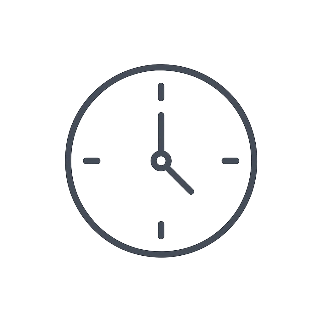 Minimal line-art clock icon (3 hours).