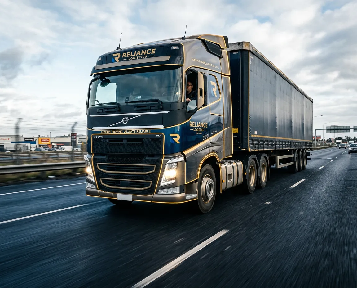 Heavy commercial semi truck driving on asphalt highway under sharp industrial daylight