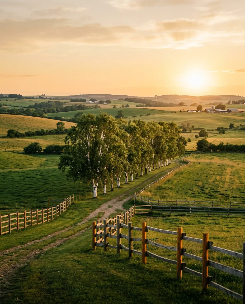 Peaceful rural acreage in warm sunlight representing simple land ownership transition