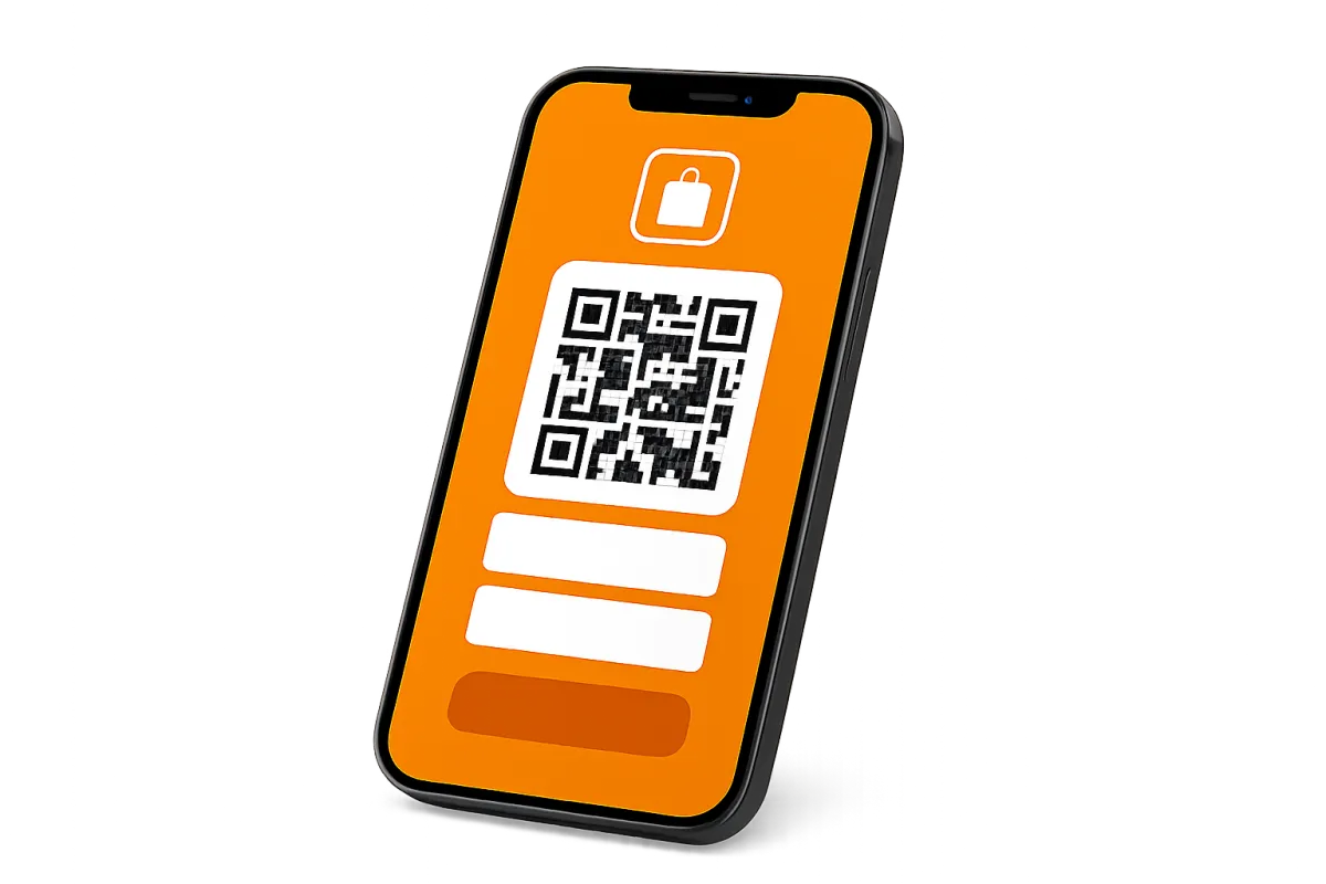 Smartphone displaying a QR check-in screen and intake form