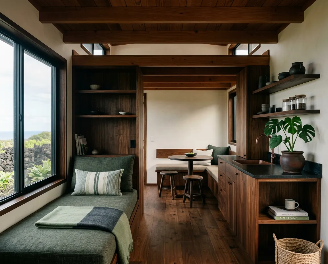 Architectural craftsmanship of a modern Maui tiny home interior