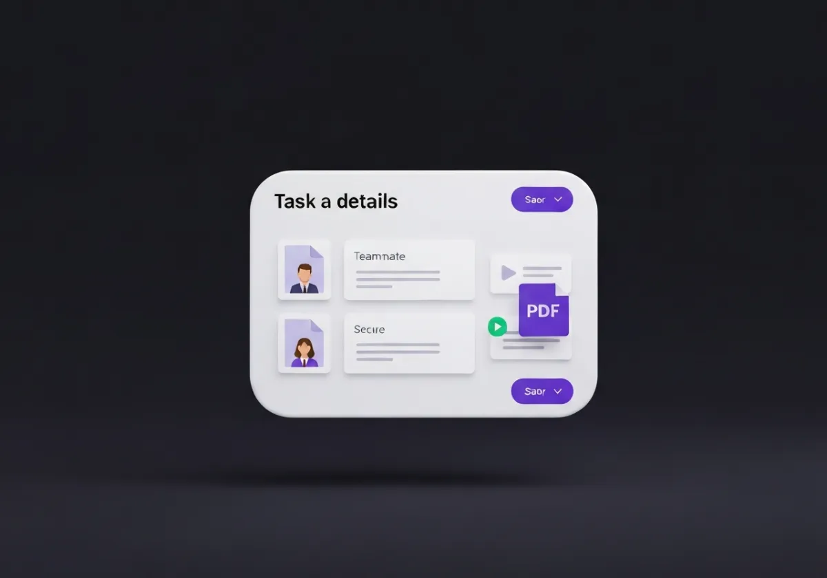 Task interface showing teammate assignments and secure attachments