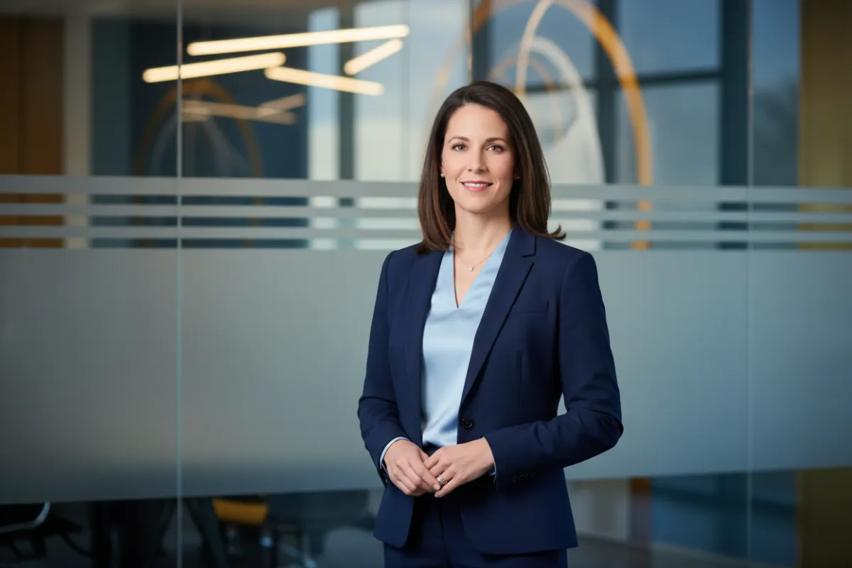 Attorney Merritt Wagoner stands confidently in a modern office, wearing a navy suit with a calm, reassuring expression. The background is softly blurred, evoking professionalism and trust. The composition is 3:2, with cool blue and gold accents, projecting authority and approachability.