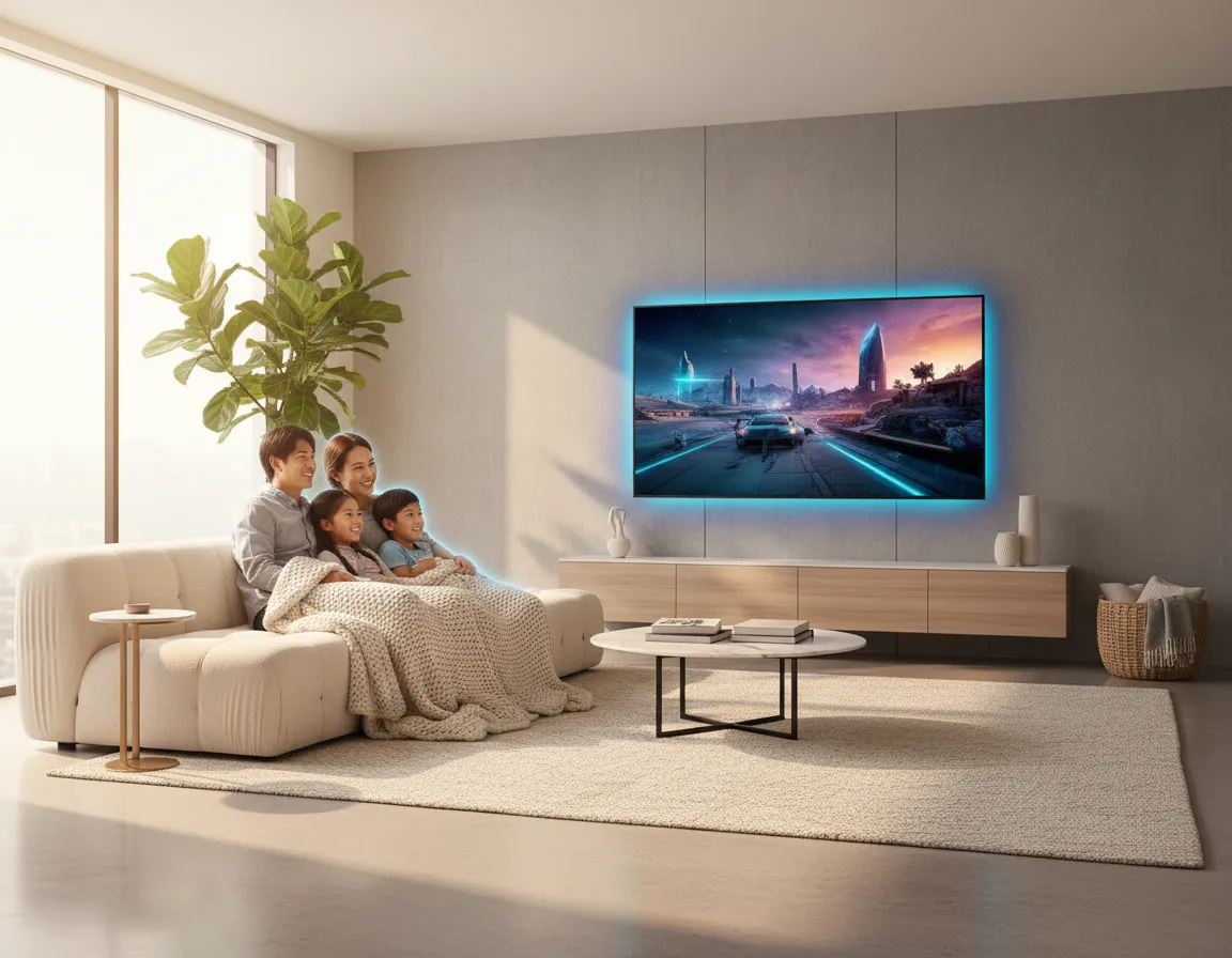 Family streaming 4K movies on high speed internet