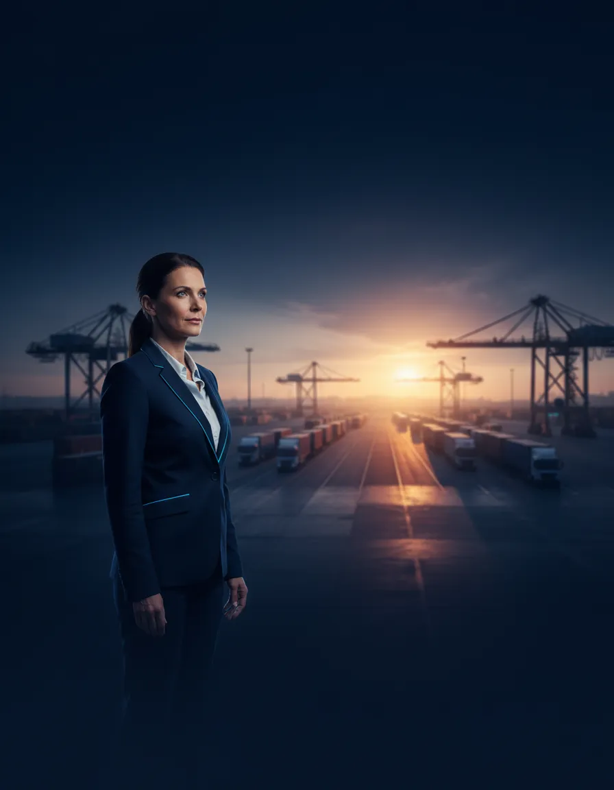 Professional fleet manager at a logistics terminal ensuring profitable load sourcing