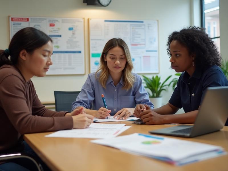 Diverse team of behavior technicians collaborating in professional meeting