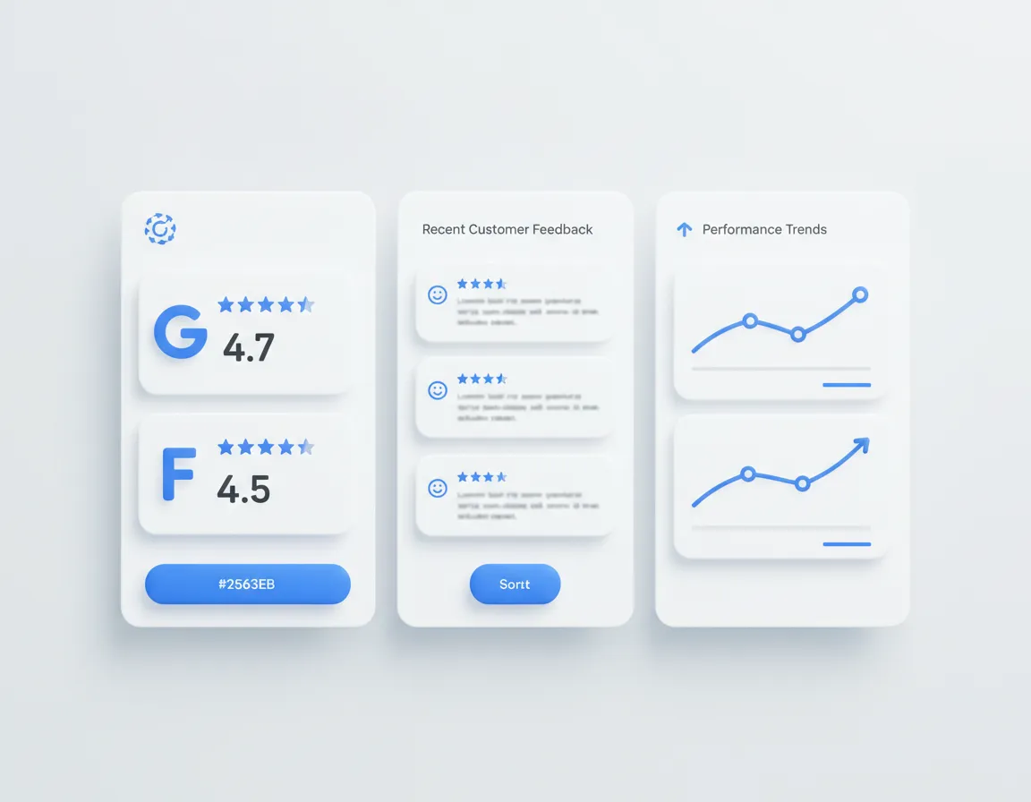 Dashboard view of online reviews and reputation metrics