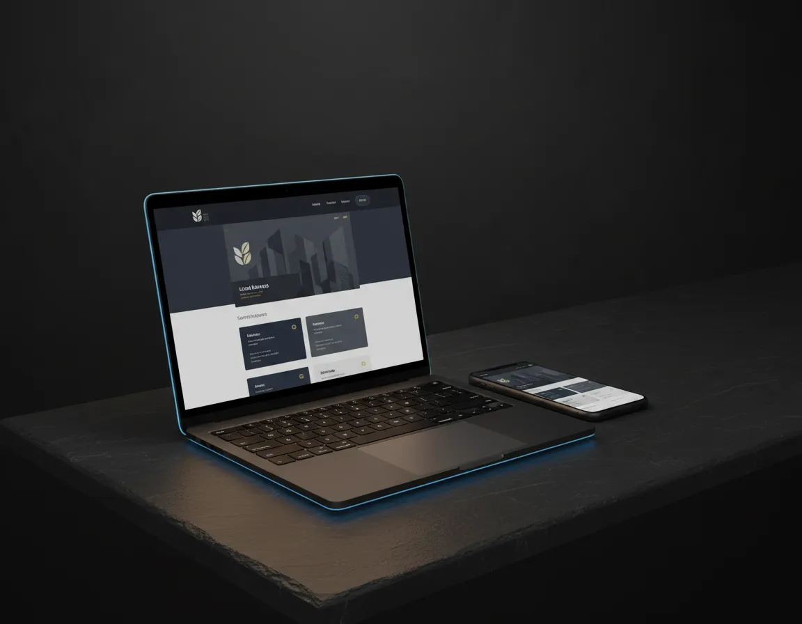 A clean, modern professional website displayed on a laptop and smartphone screen.