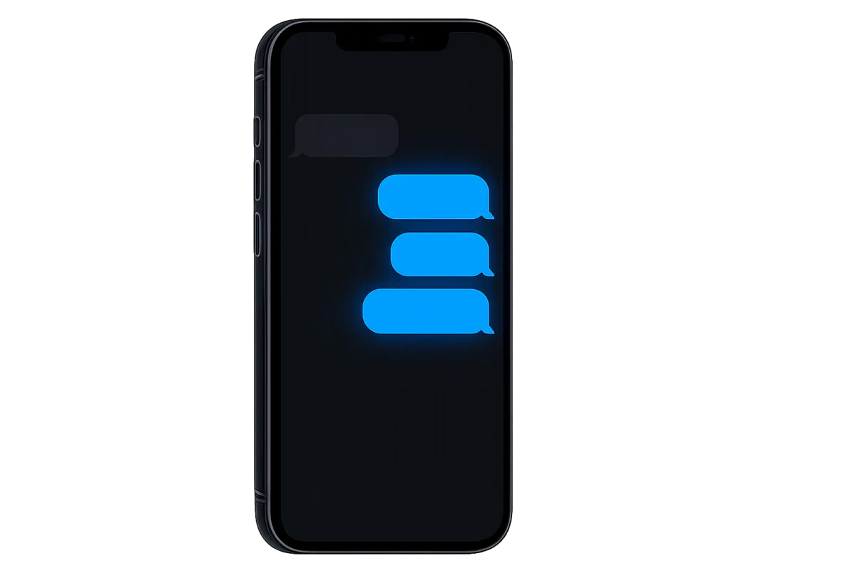 Phone screen mockup displaying an automated text message reply