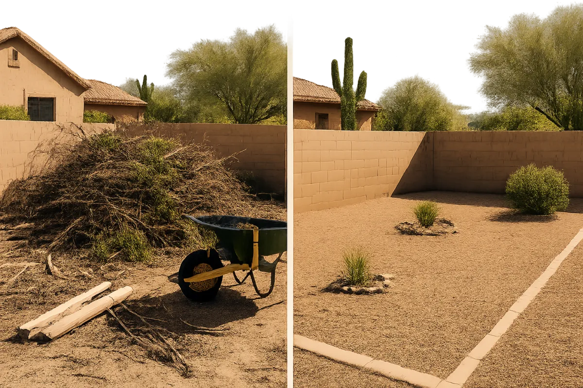 Backyard yard waste before and after