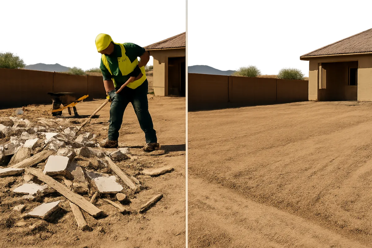 Construction debris cleanup before and after