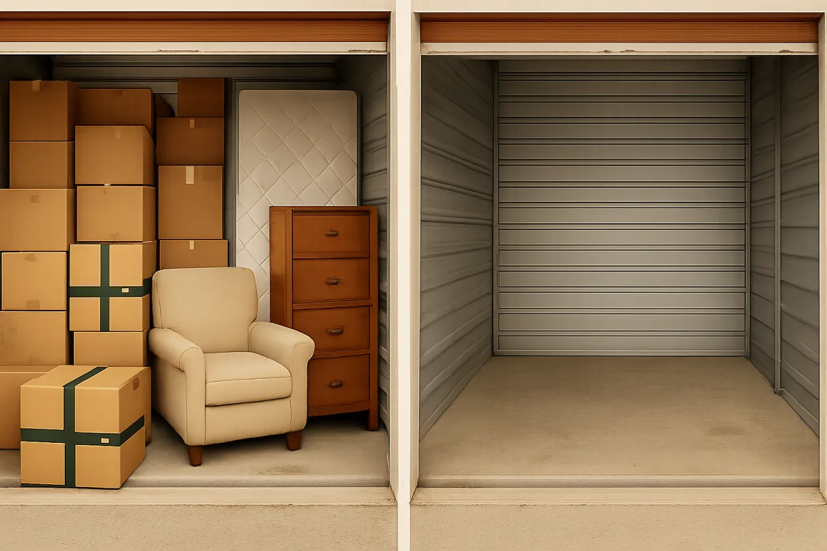 Storage unit cleanout before and after