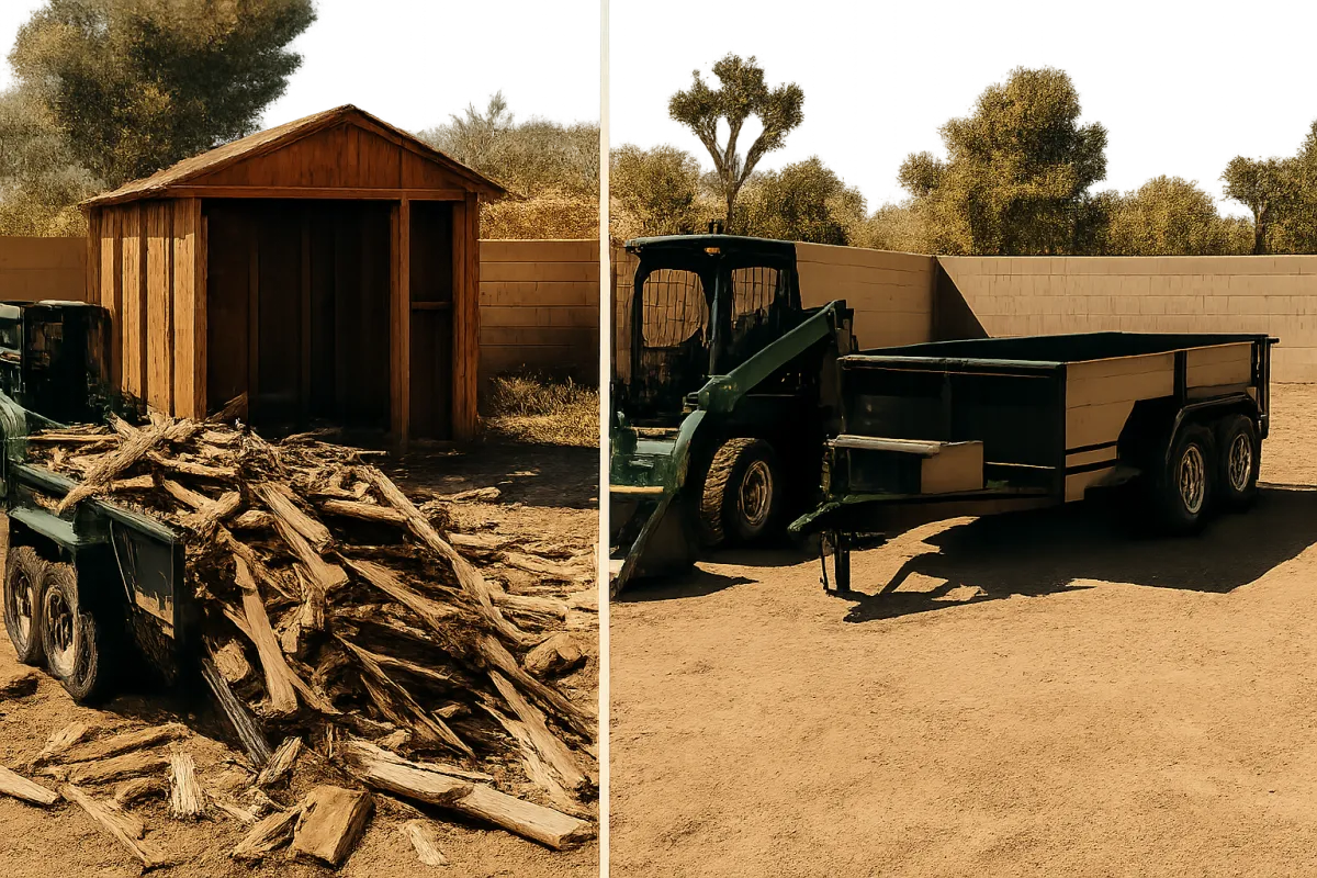 Shed demolition cleanup before and after