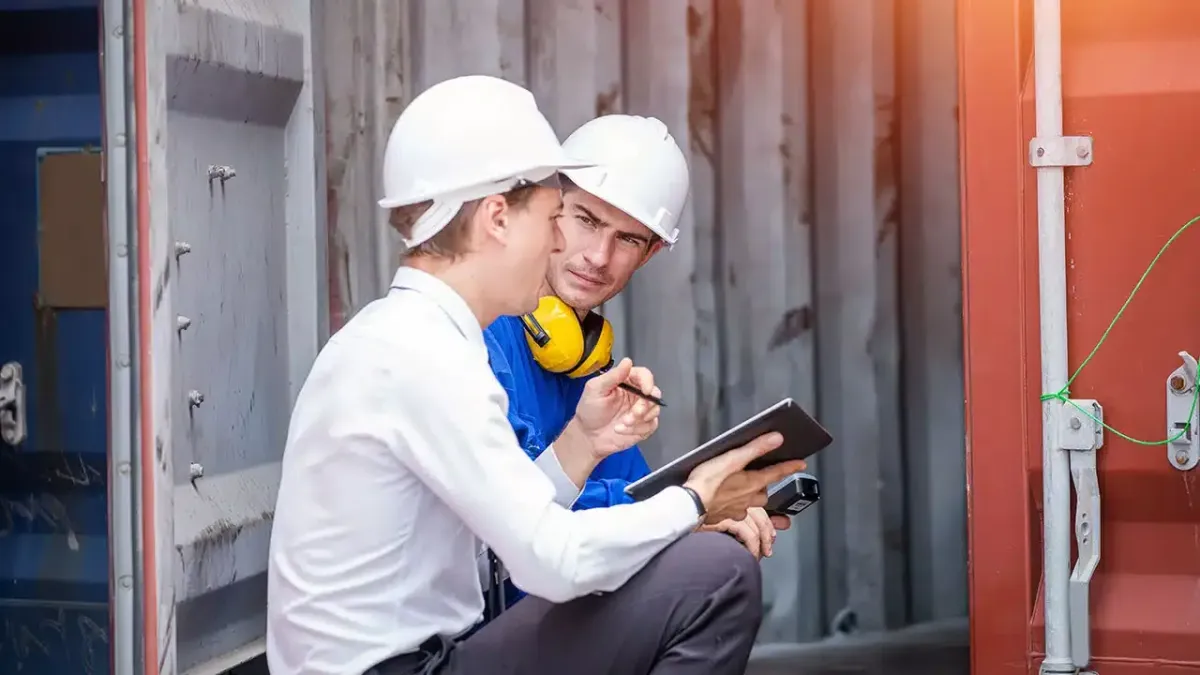 Modern container house exterior at dusk