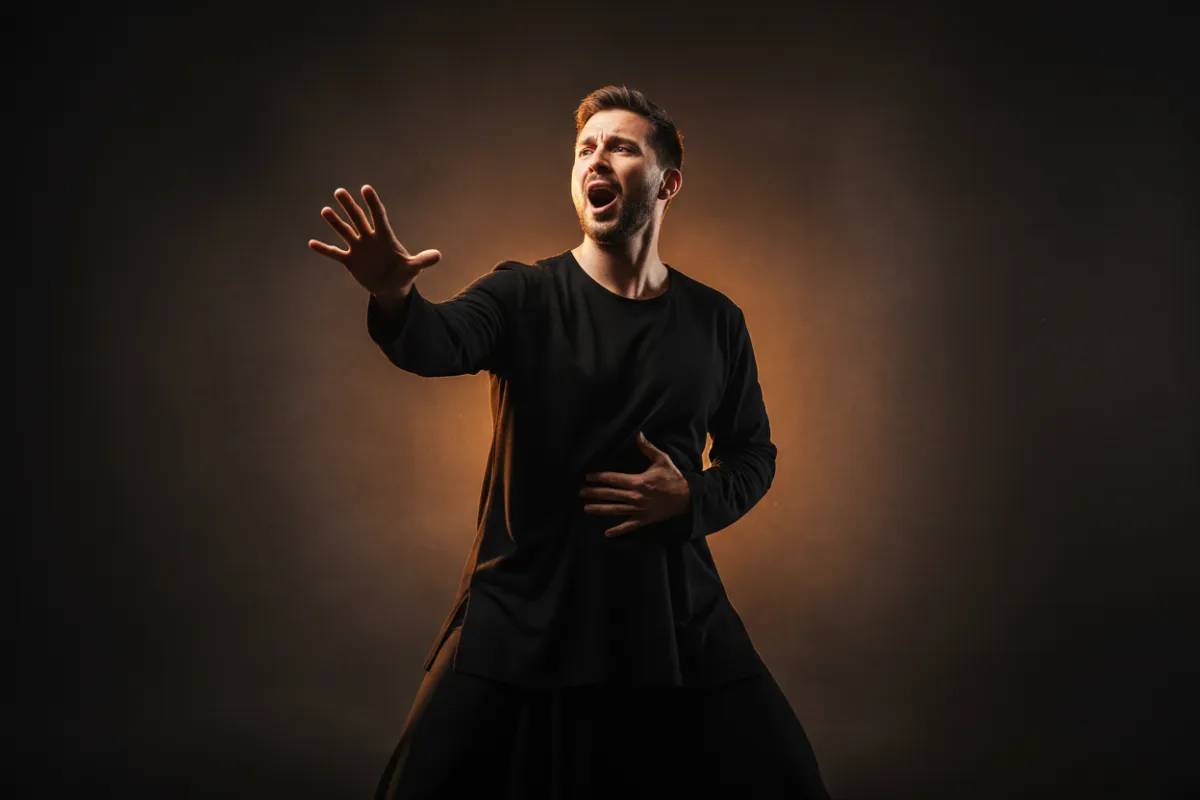 Stage actor practicing voice control