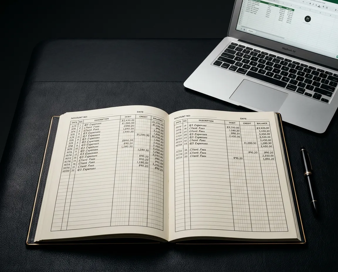 Structured financial ledger and logistics bookkeeping interface