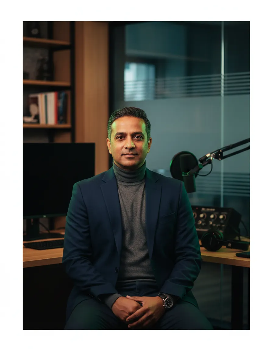 Editorial portrait of an expert podcast guest