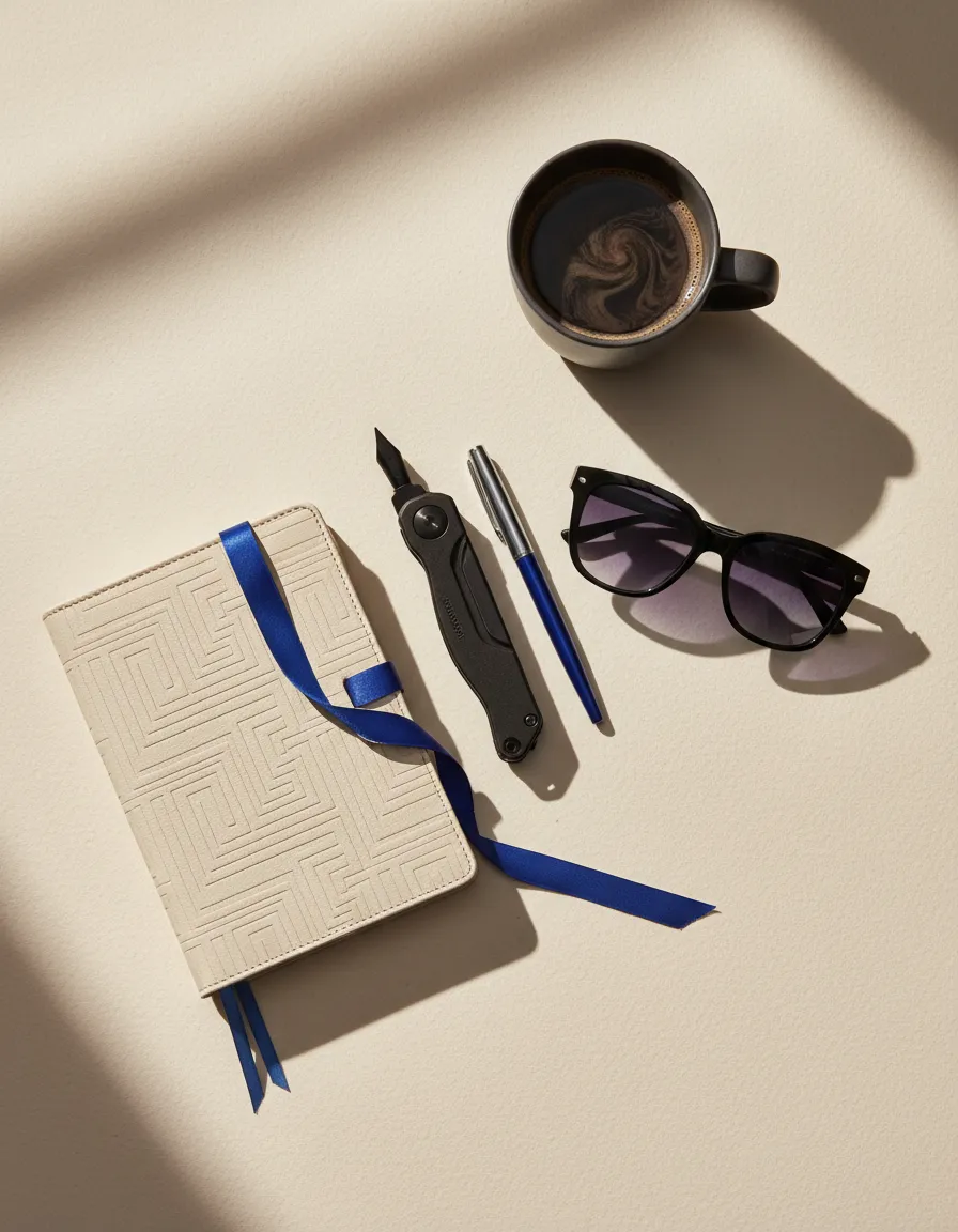 Premium lifestyle product flat-lay featuring everyday tools for women