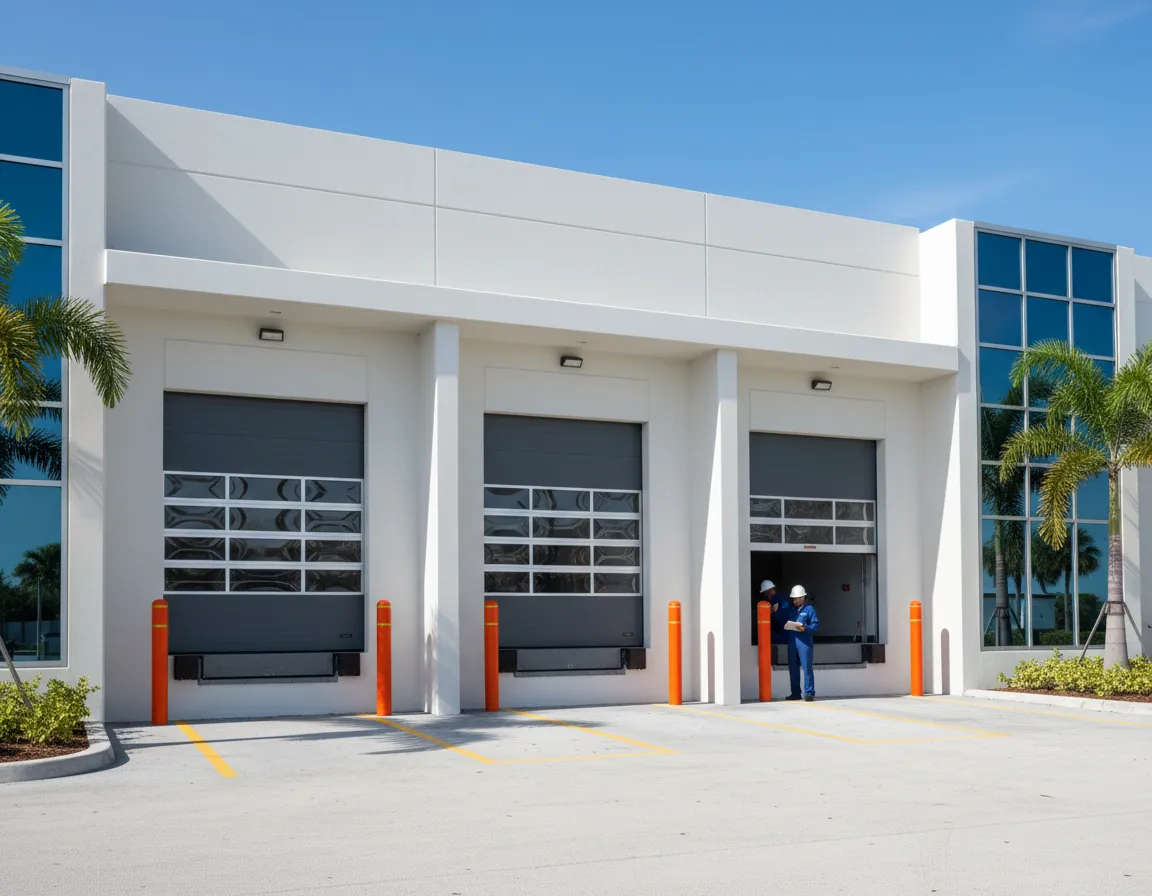 Commercial building with garage doors