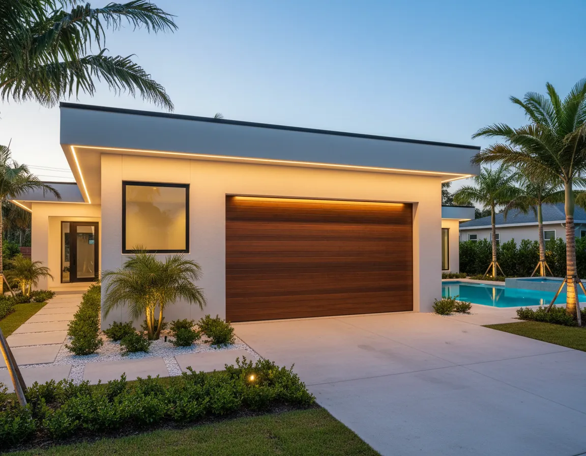 Residential home with garage door