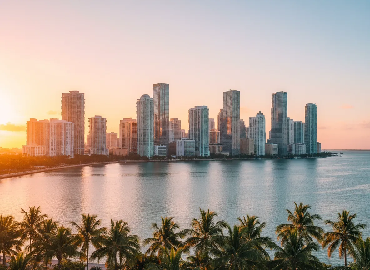 Miami skyline and neighborhoods served for garage door services