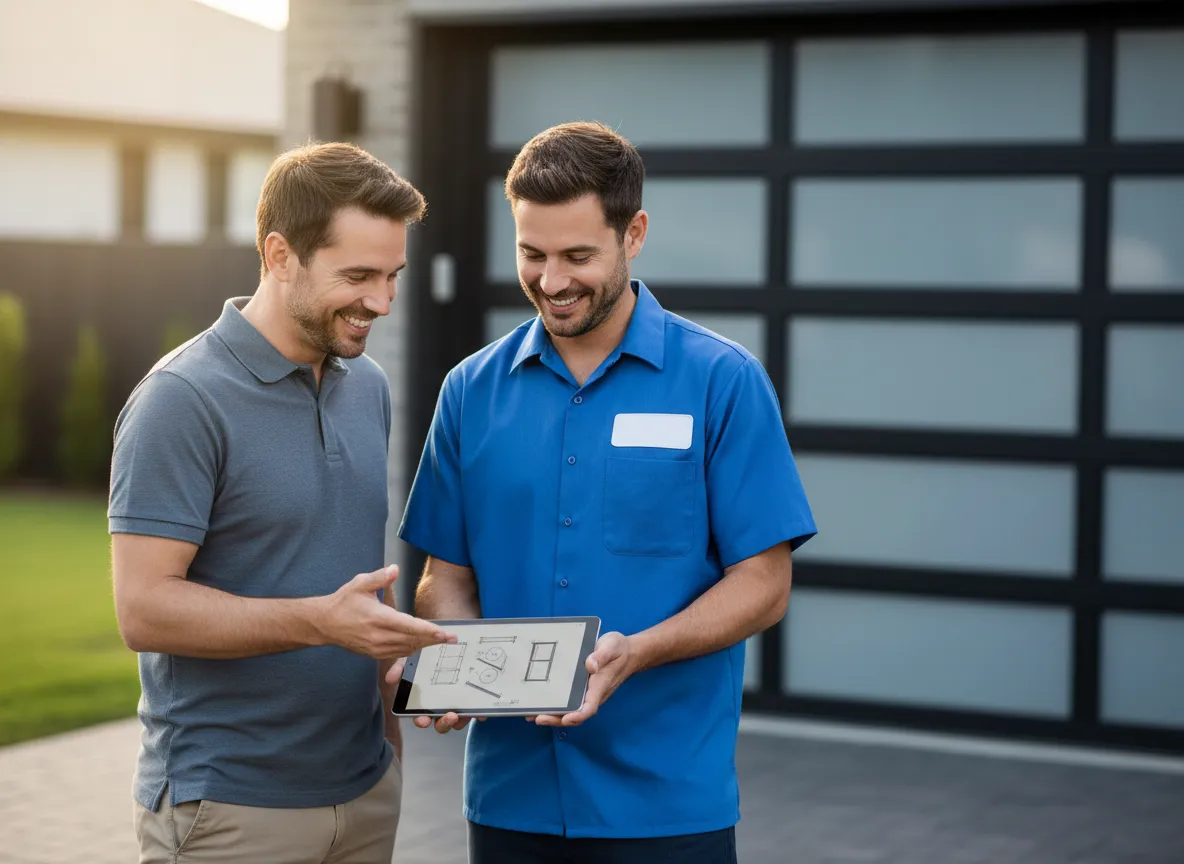 Garage Services Miami technician with customer discussing garage door repair options