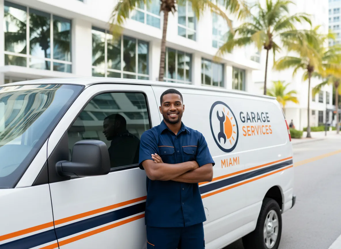 Garage Services Miami technician and branded vehicle