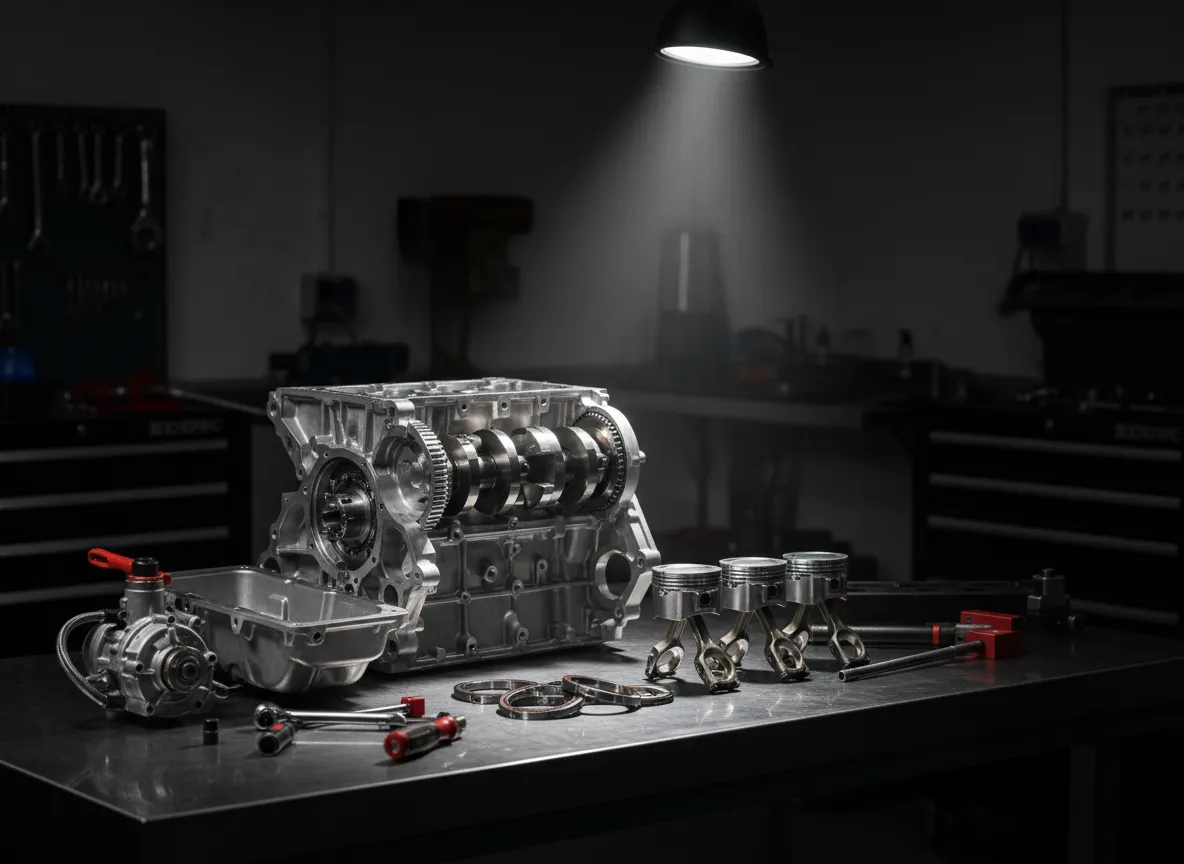 VW/Audi 2.0T engine build in progress on bench