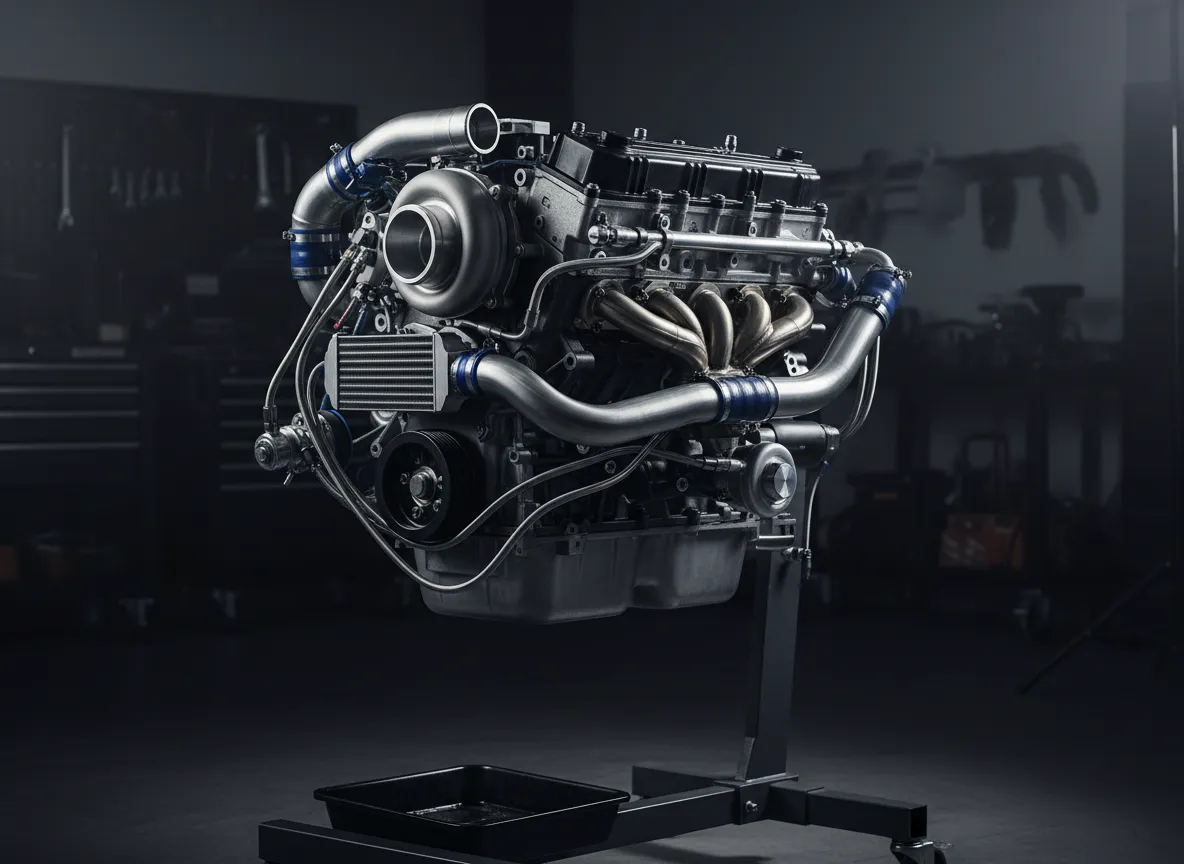 Complete long block with turbo kit mocked up