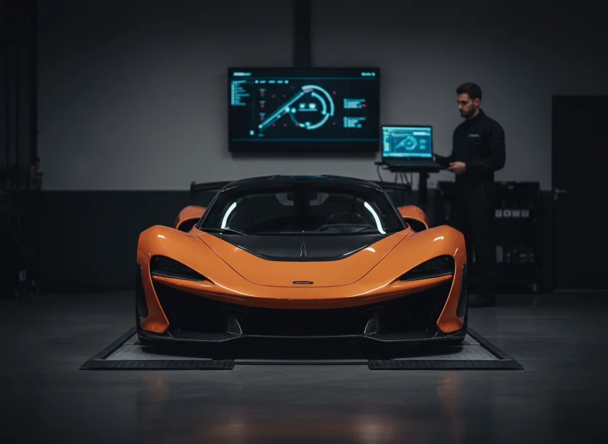 McLaren being serviced in a performance-focused workshop