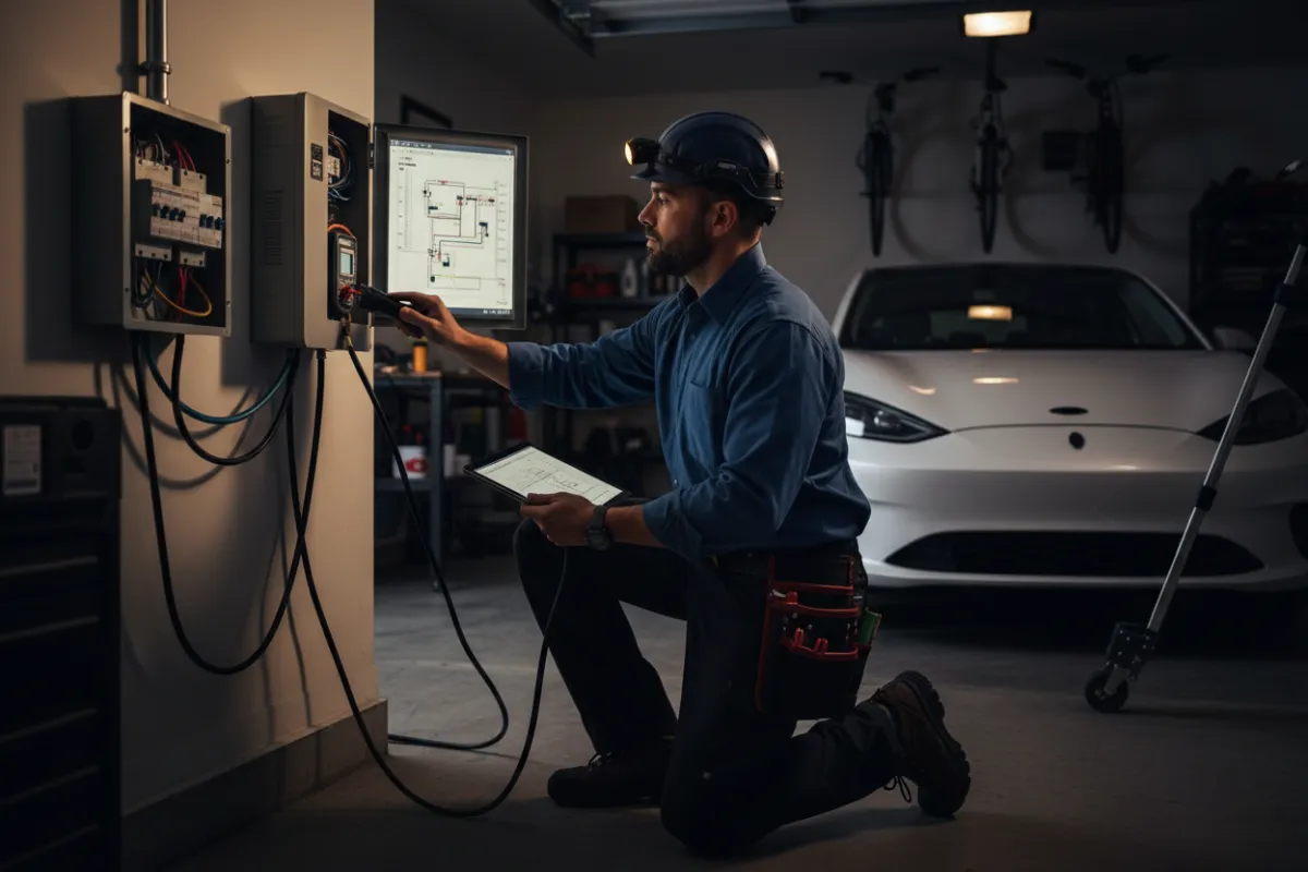 Electrician installing a home EV charger