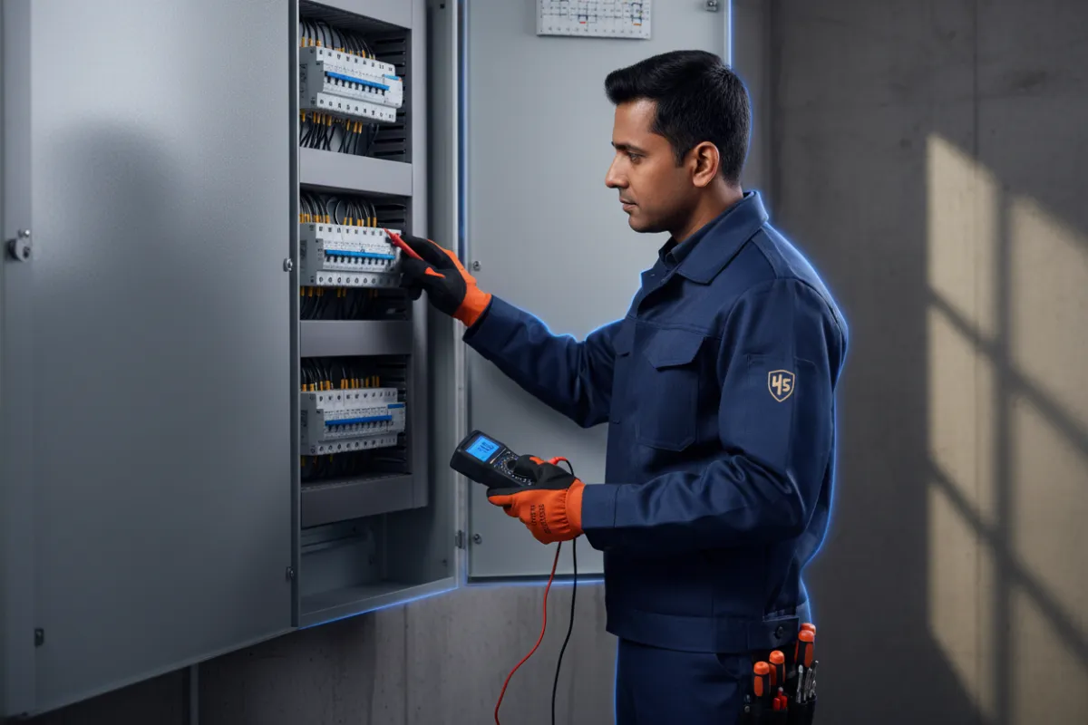 Electrician inspecting panel
